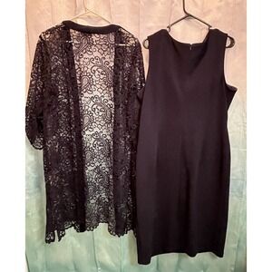 Women's Plus Sz 18 MAYA BROOKE 2-PC Set Navy Blue Dress & Sheer Lace Jacket